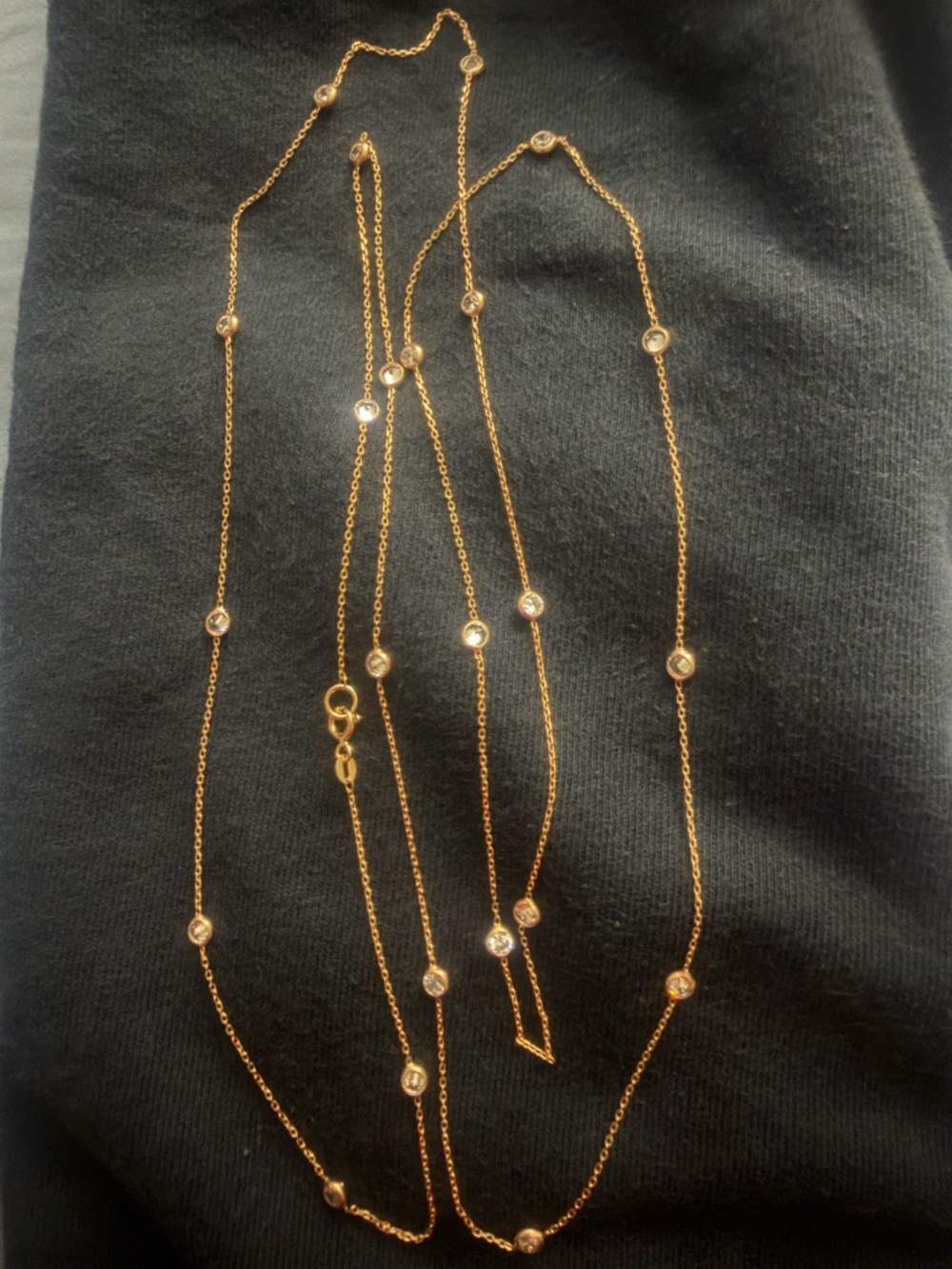 Gold Crystal Station Long Necklace - Elegant Layering Chain